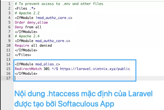 Nội dung file .htaccess mặc định do Softaculous tạo 