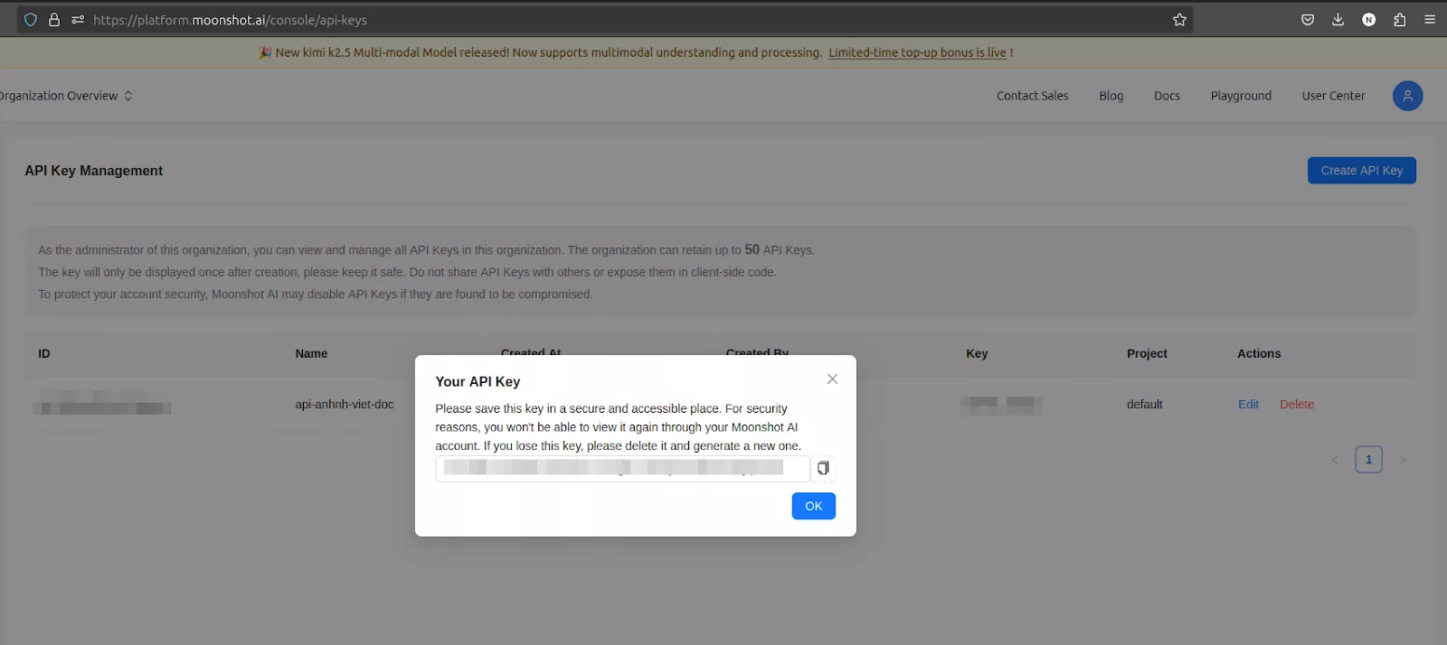 API của Kimi K-2.5