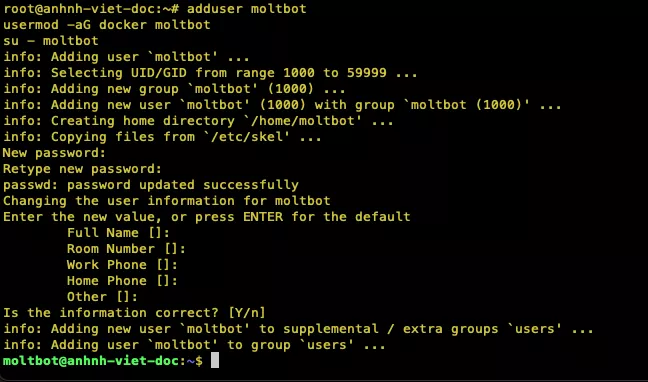 Tạo người dùng chuyên dụng cho Moltbot  