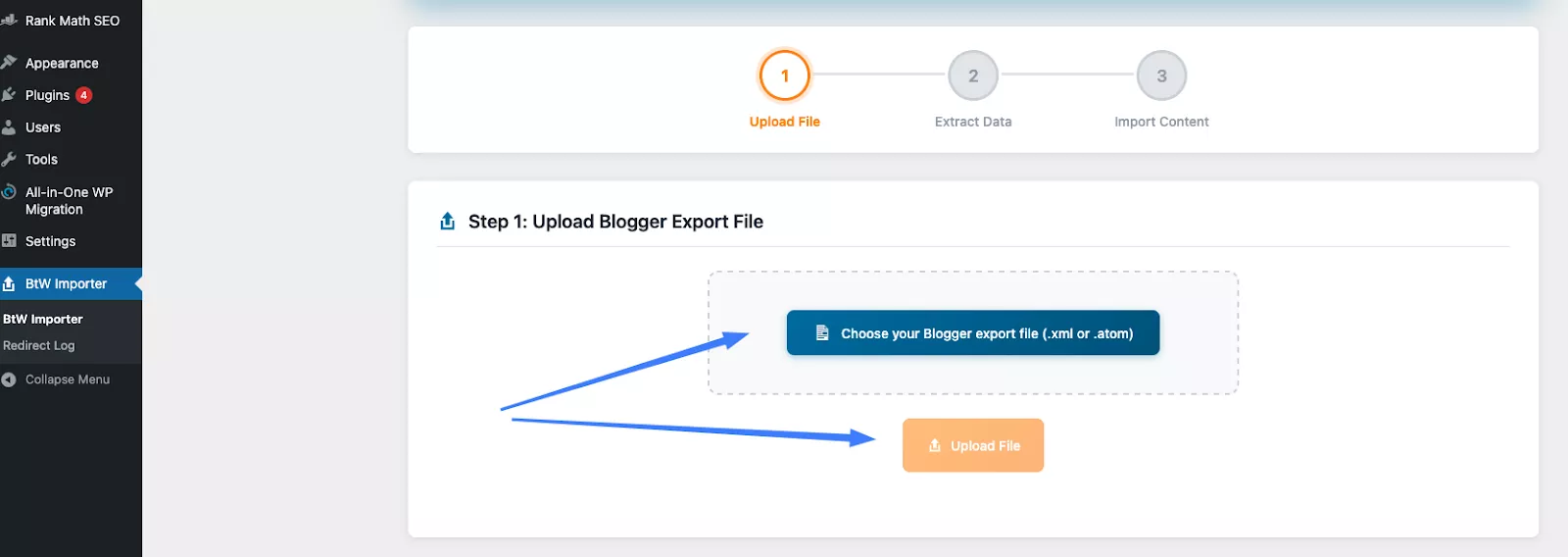 Upload file XML từ Blogger 