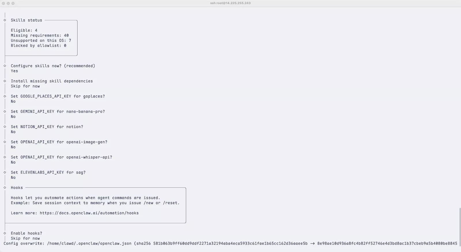 Giao diện thiết lập Skills và Hooks  