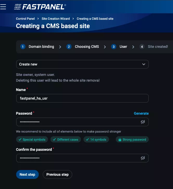 Điền thông tin user 