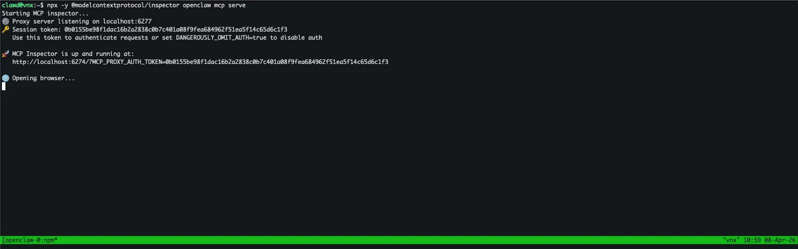 Chạy MCP Inspector thông qua tmux