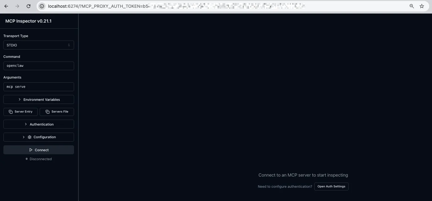 Truy cập đường dẫn do MCP Inspector cung cấp
