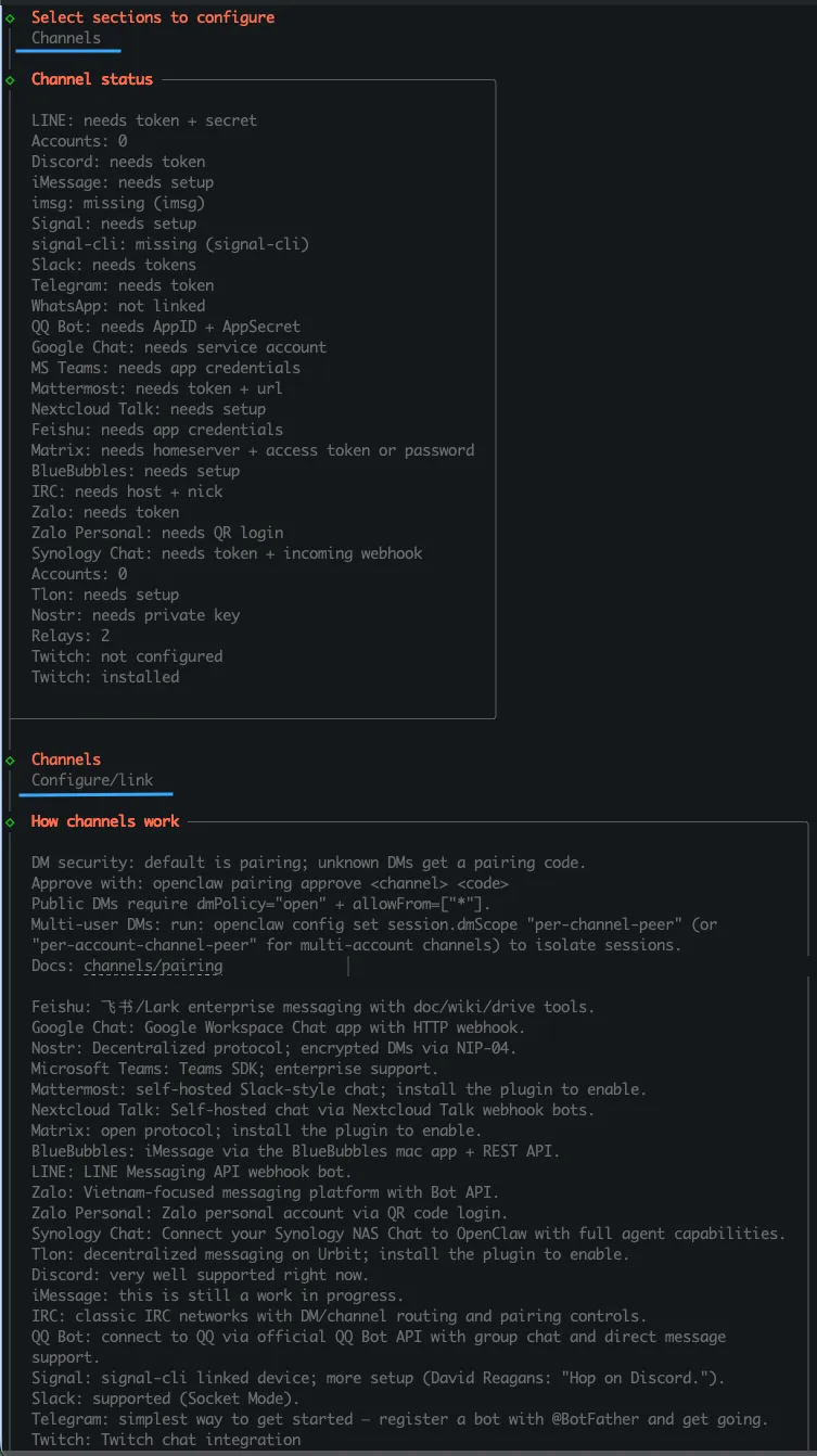 Cấu hình Channels