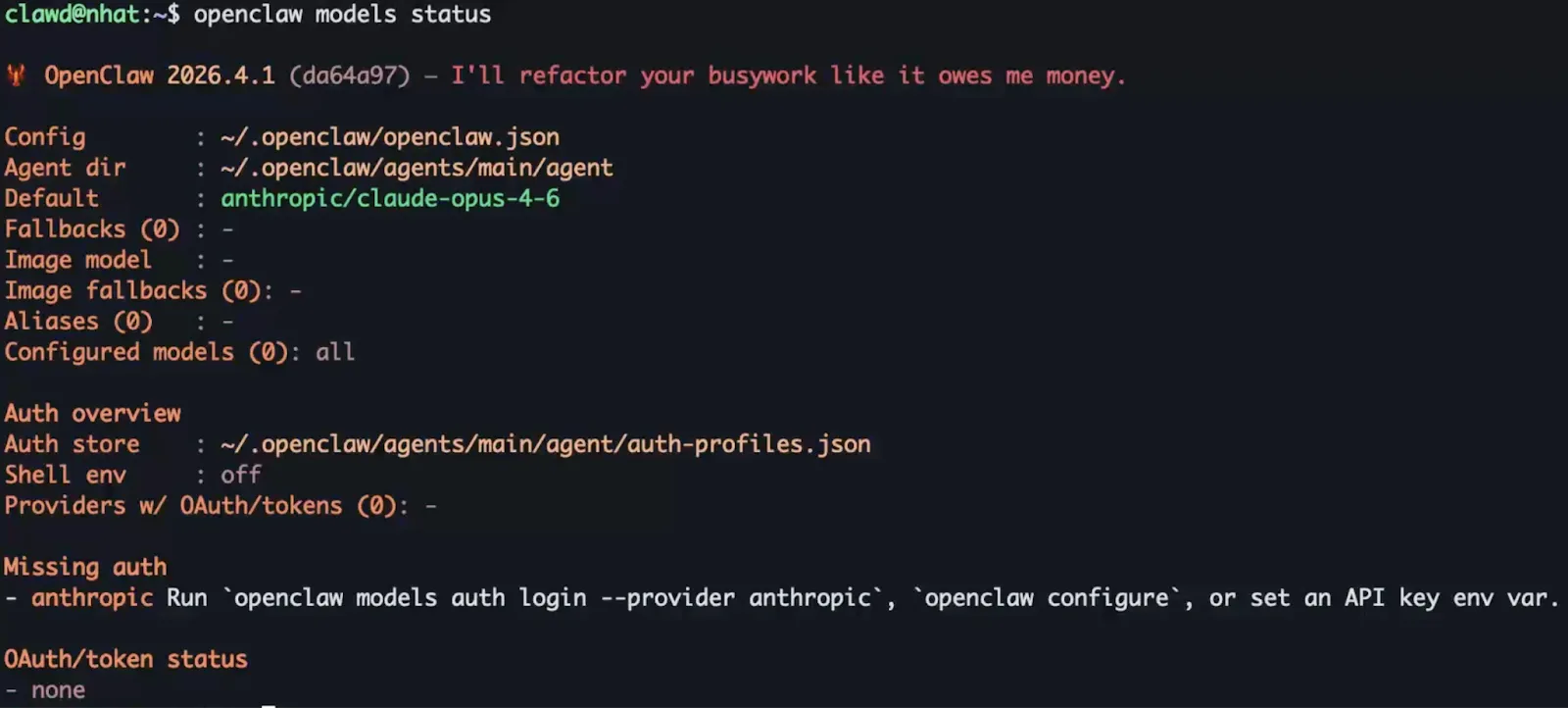 Kiểm tra model hiện tại của OpenClaw 