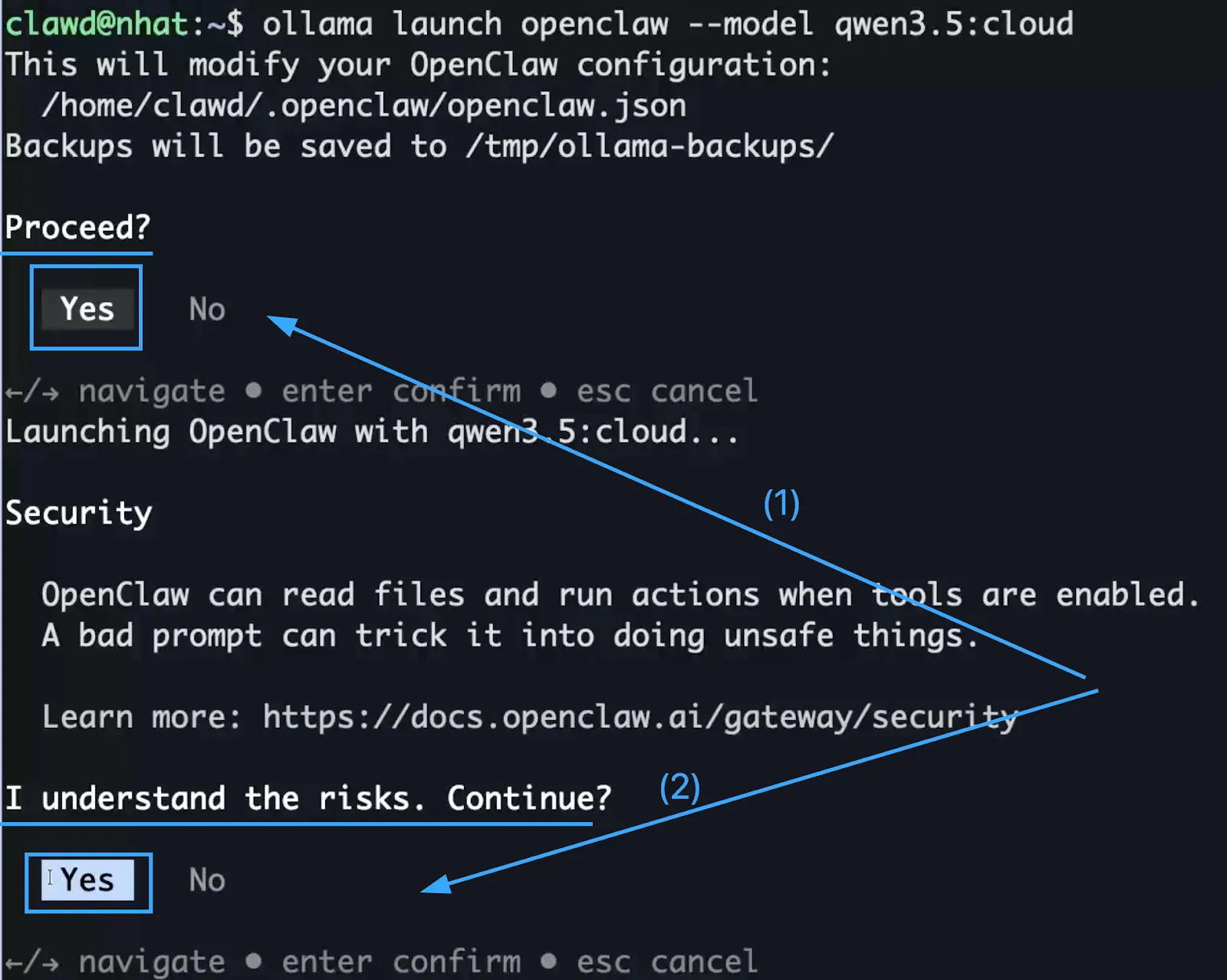 Chọn Yes ở các câu hỏi xác nhận 