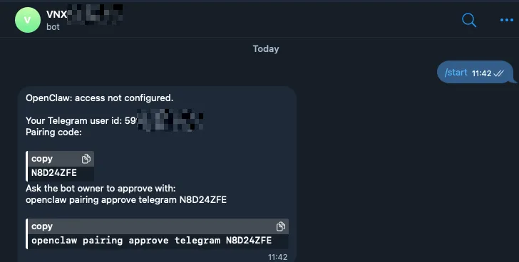 Gửi một tin nhắn bất kỳ cho bot Telegram 