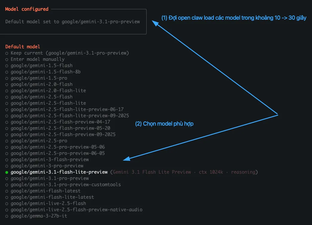 Cấu hình Model configured 