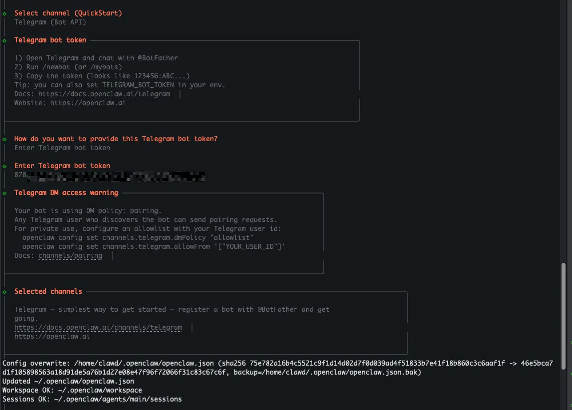 Điền Telegram Bot Token 