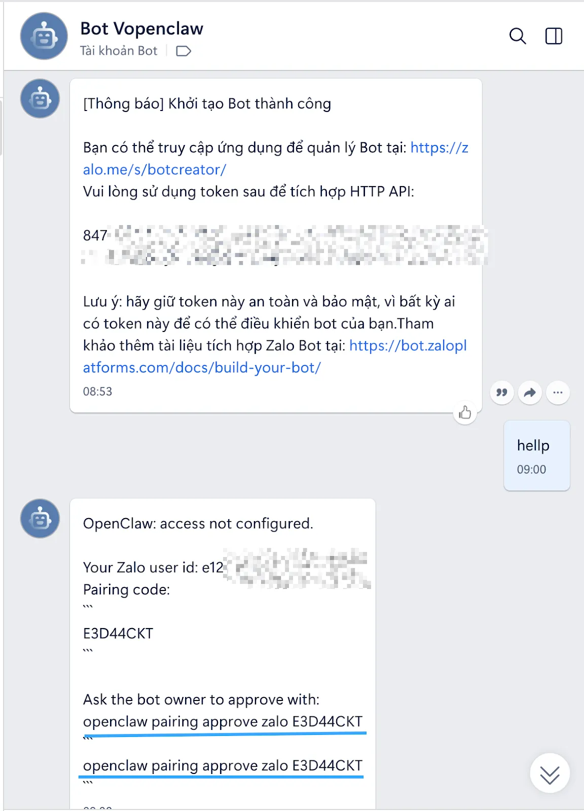 Gửi tin nhắn bất kỳ cho bot