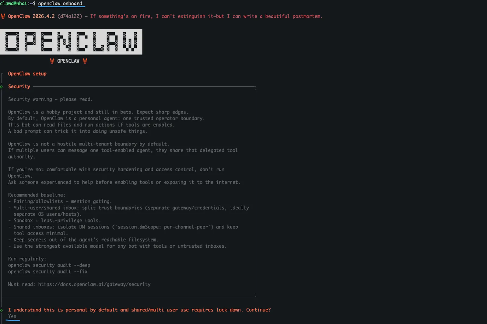 Chạy lệnh để thiết lập cấu hình